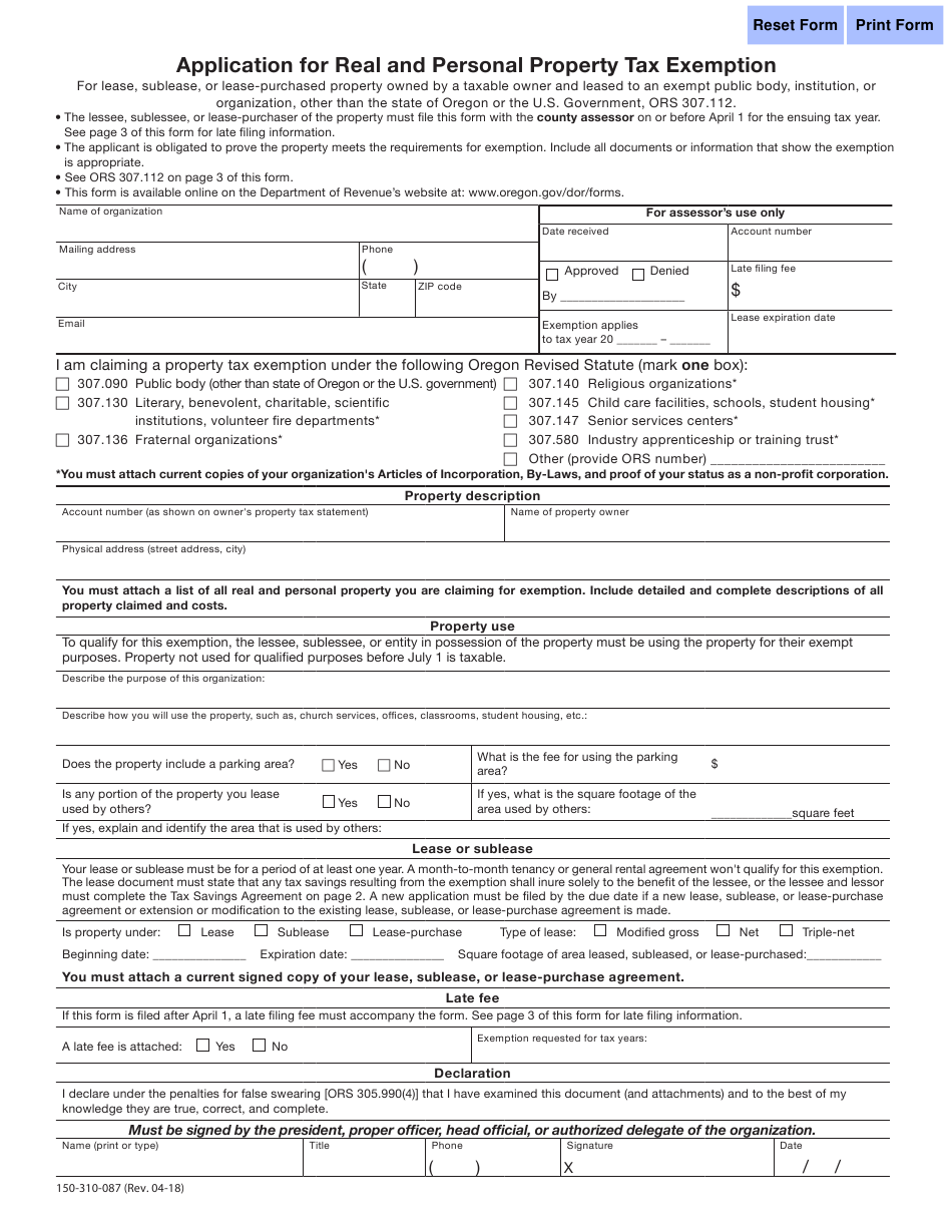 Oregon Sales Tax Exemption Form - ExemptForm.com