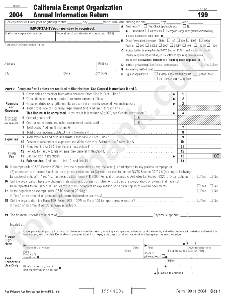 Form 199 California Exempt Organization Annual Information Return 