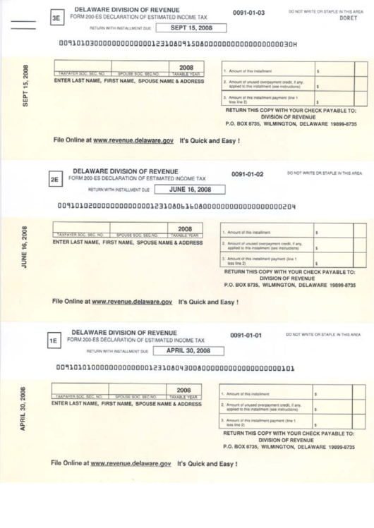 Form 200 Es Declaration Of Estimated Income Tax Delaware Division 