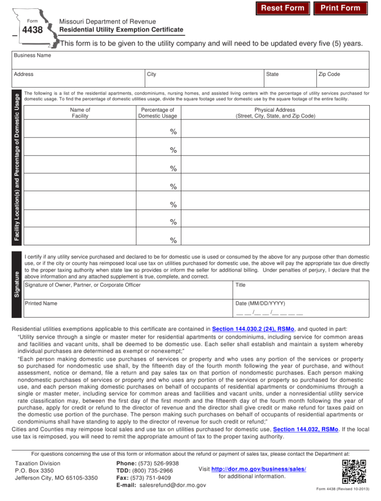 Form 4438 Download Fillable PDF Or Fill Online Residential Utility 