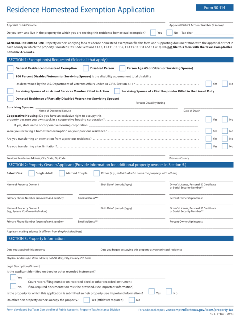 Form 50 114 Download Fillable PDF Or Fill Online Residence Homestead 