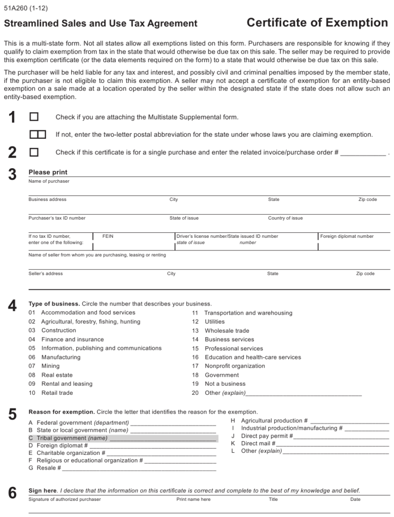 Form 51A260 Download Printable PDF Or Fill Online Streamlined Sales And 
