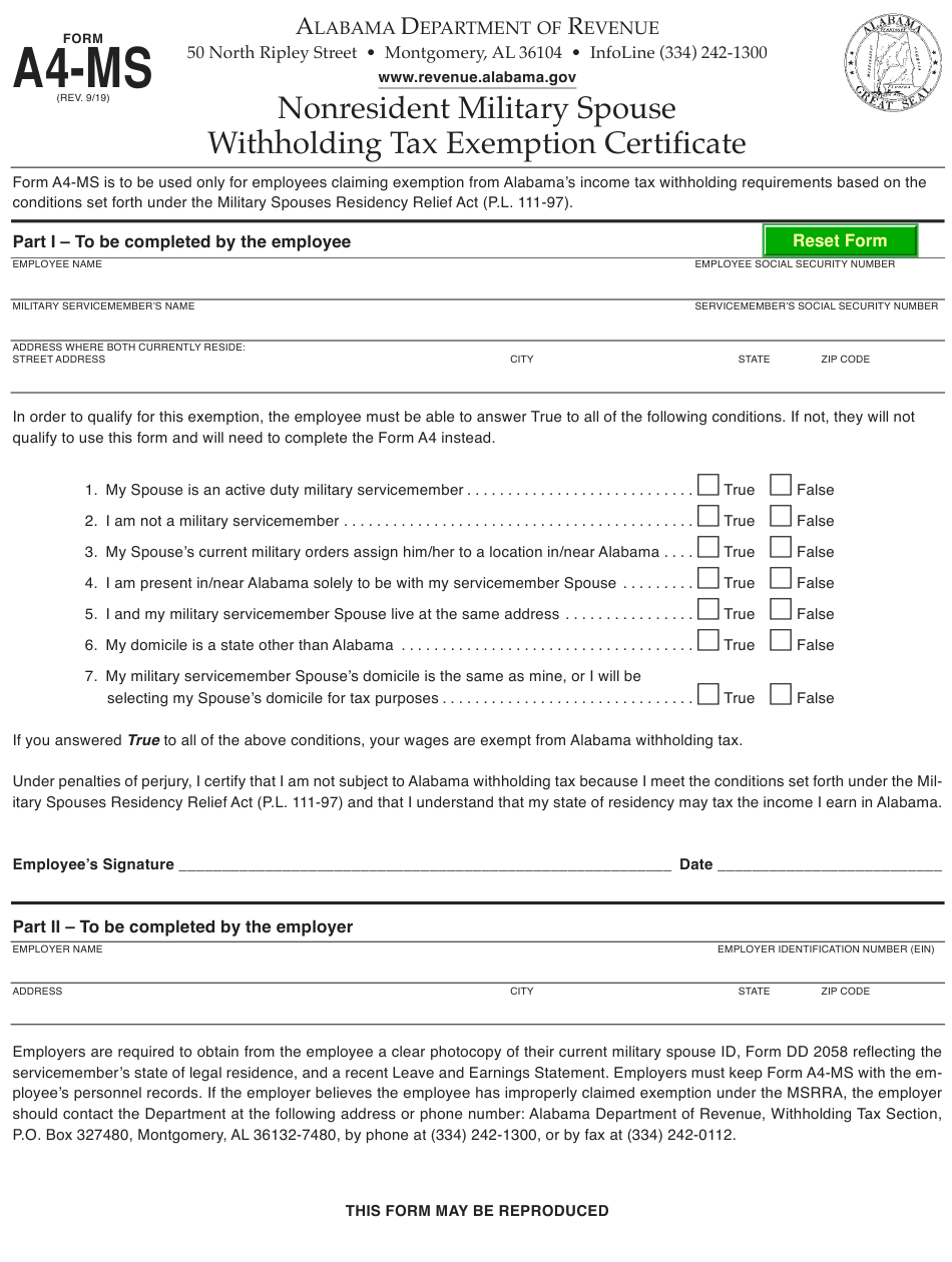 Form A Ms Download Fillable Pdf Or Fill Online Nonresident Military