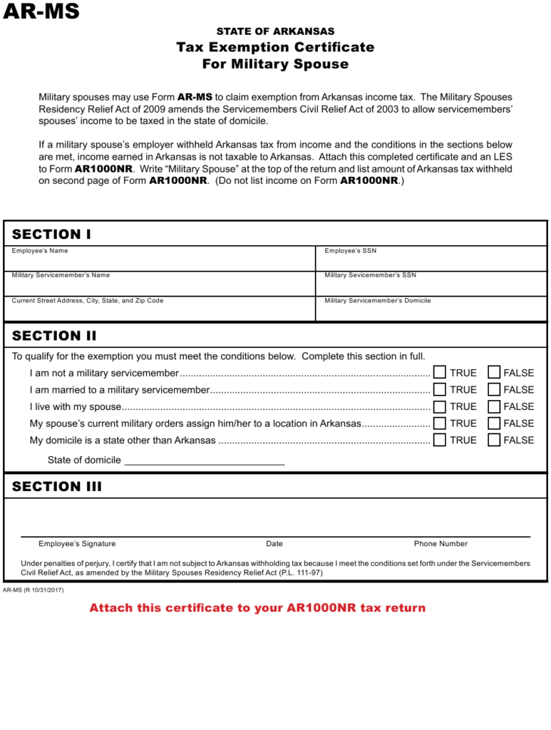 Form AR MS Download Printable PDF Or Fill Online Tax Exemption 