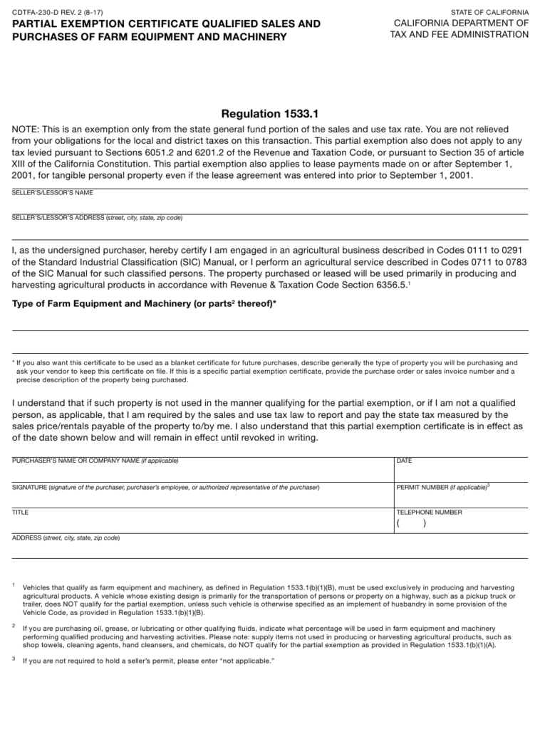 Form CDTFA 230 D Download Fillable PDF Or Fill Online Partial Exemption 