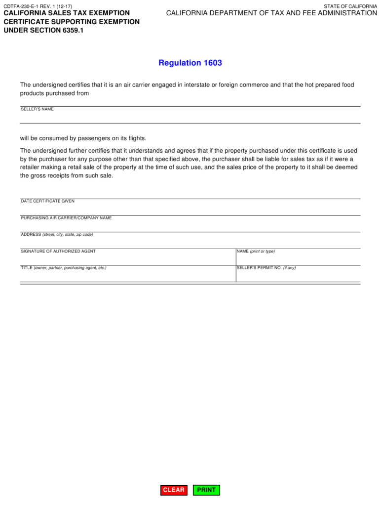 Form CDTFA 230 E 1 Download Fillable PDF Or Fill Online California 