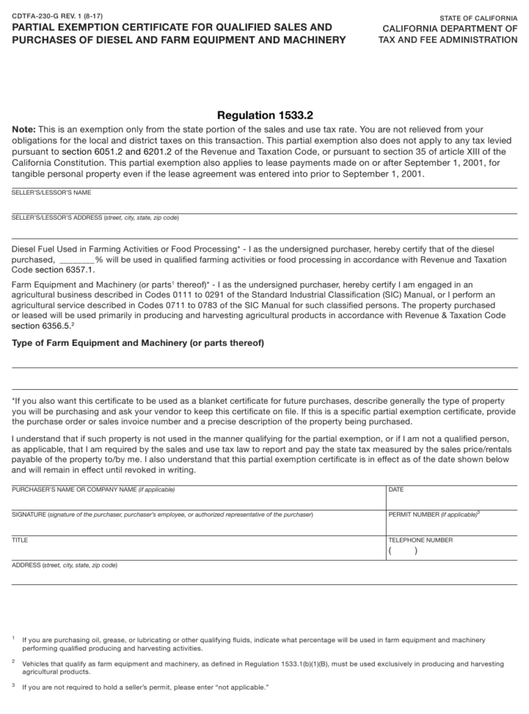 Form CDTFA 230 G Download Fillable PDF Or Fill Online Partial Exemption 