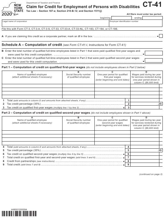Form CT 41 Download Printable PDF Or Fill Online Claim For Credit For 