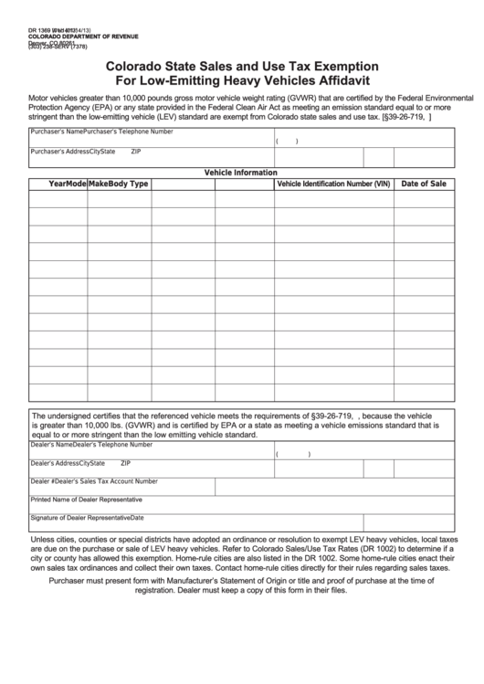 Form Dr 1369 Colorado State Sales And Use Tax Exemption For Low 