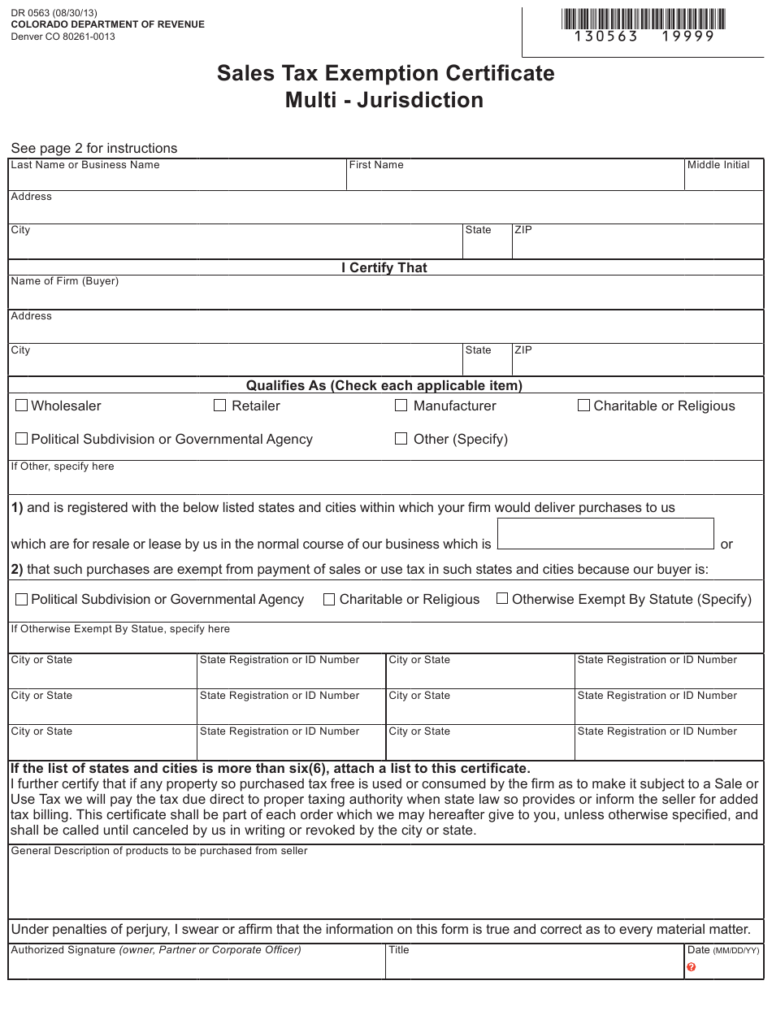 Form DR0563 Download Fillable PDF Or Fill Online Sales Tax Exemption 