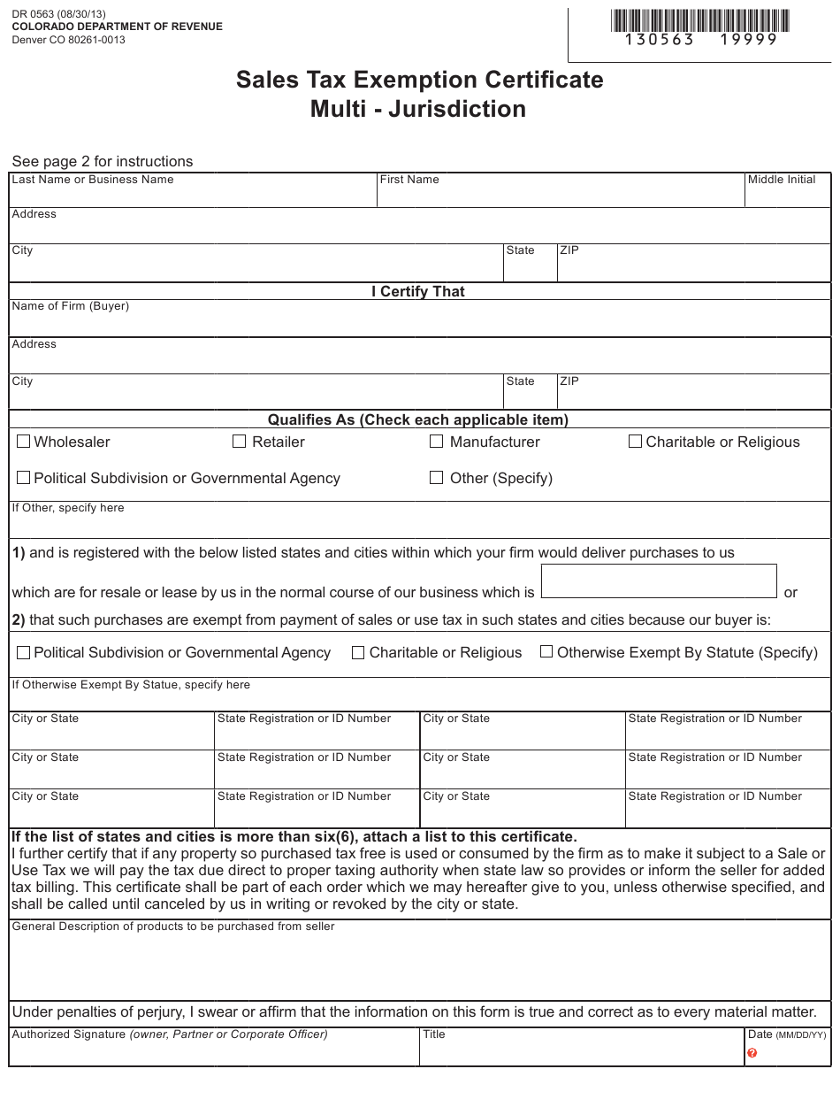 Colorado Sales Tax Exemption Certificate Form ExemptForm