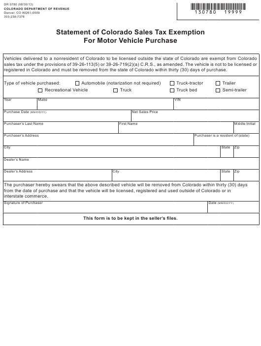 Form DR0780 Download Fillable PDF Or Fill Online Statement Of Colorado 