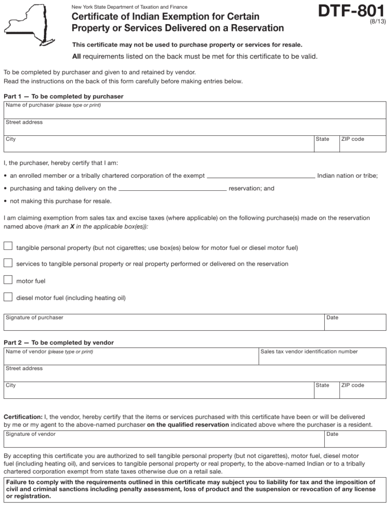Form DTF 801 Download Printable PDF Or Fill Online Certificate Of 