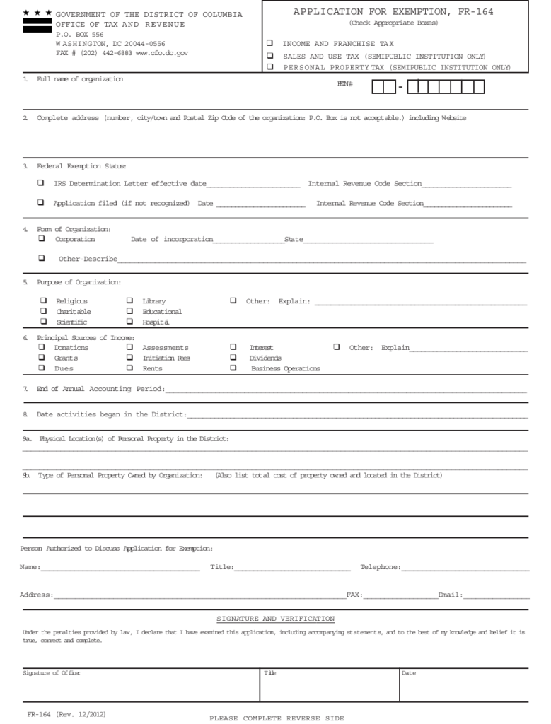 Form FR 164 Download Printable PDF Or Fill Online Application For 