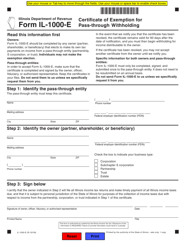 Form IL 1000 E Download Fillable PDF Or Fill Online Certificate Of 