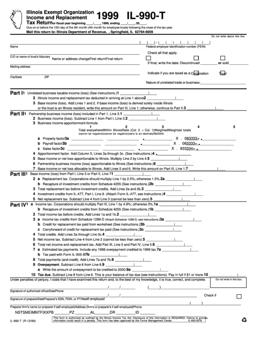 Form Il 990 T Illinois Exempt Organization Income And Replacement Tax 