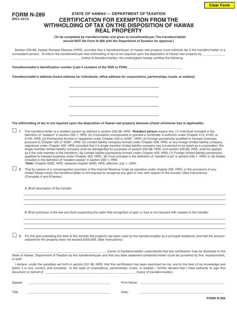 Form N 289 Download Fillable PDF Or Fill Online Certification For 