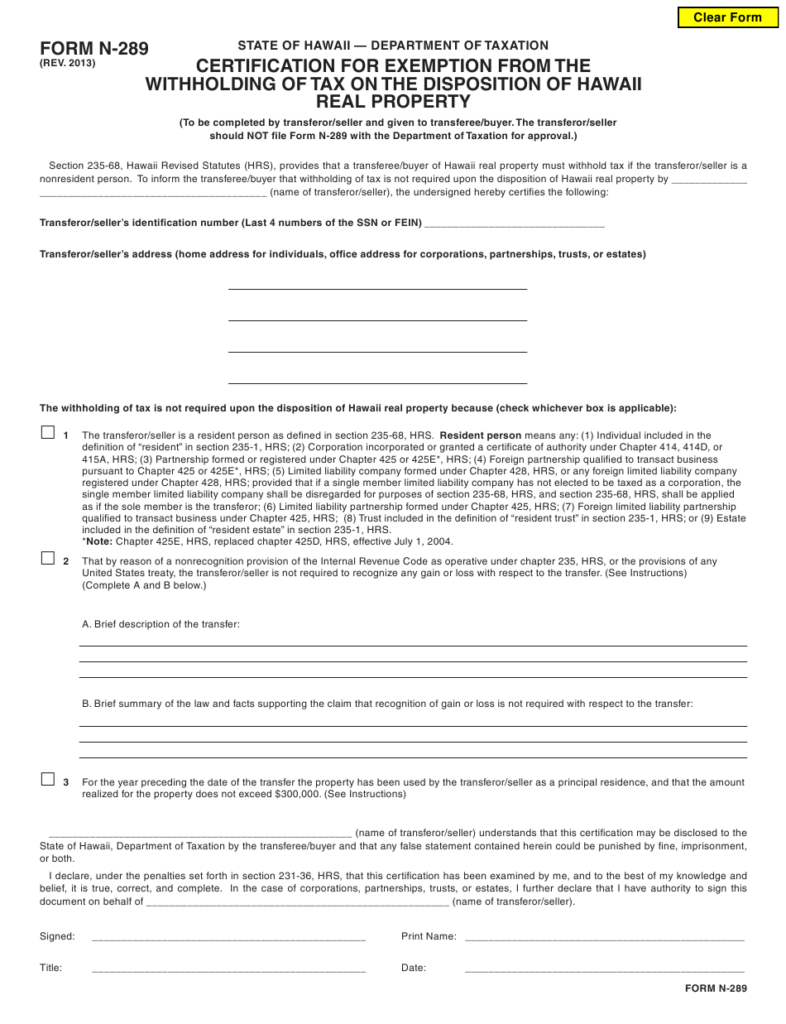 Form N 289 Download Fillable PDF Or Fill Online Certification For