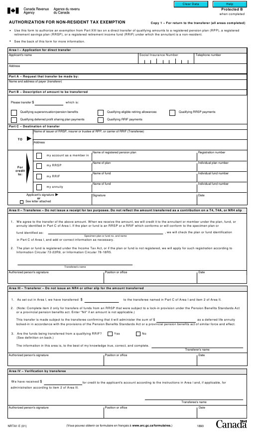 Form NRTA1 Download Fillable PDF Or Fill Online Authorization For Non 