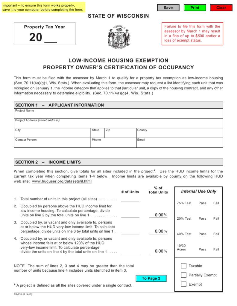 Form PR 231 Download Fillable PDF Or Fill Online Low Income Housing 