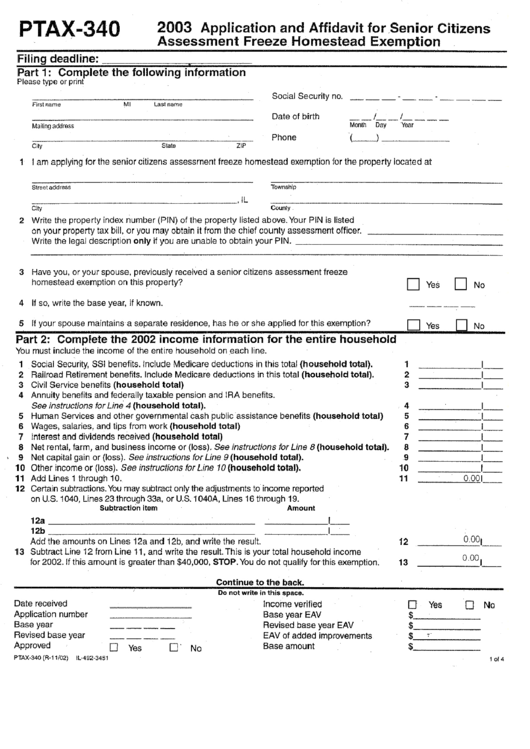 2023 Senior Citizen Exemption Application Form Cook County