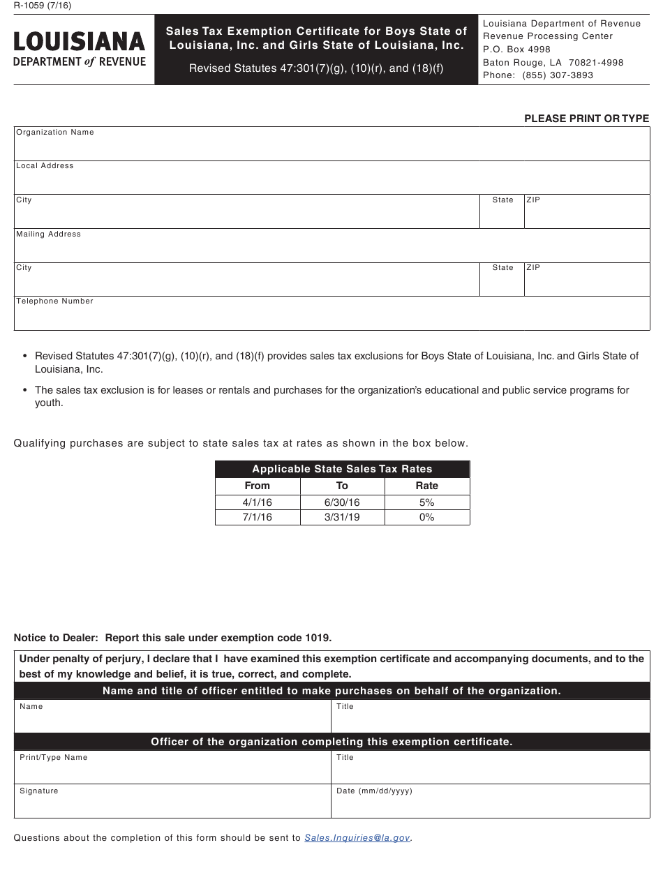 Louisiana State Sales Tax Exemption Form 3455