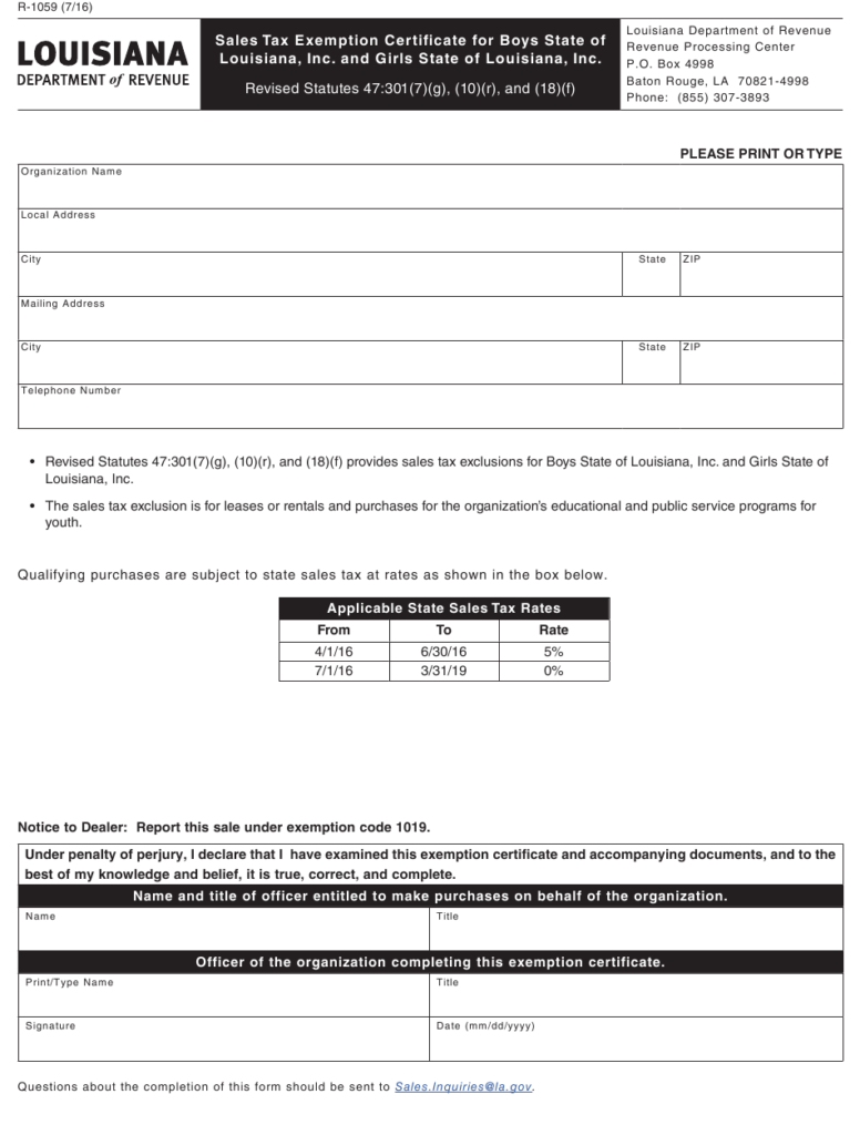 Form R 1059 Download Fillable PDF Or Fill Online Sales Tax Exemption 