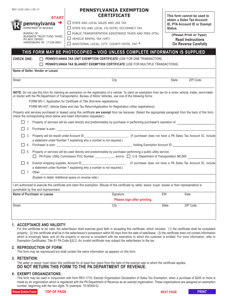Form REV 1220 AS Download Fillable PDF Or Fill Online Pennsylvania 