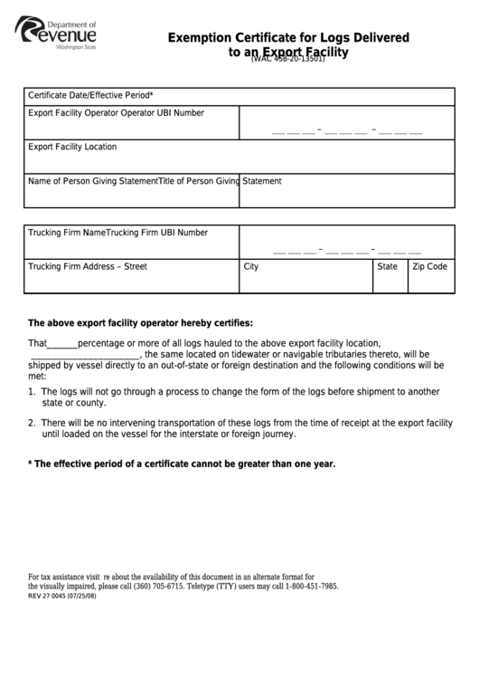 Washington State Certificate Of Exemption Form