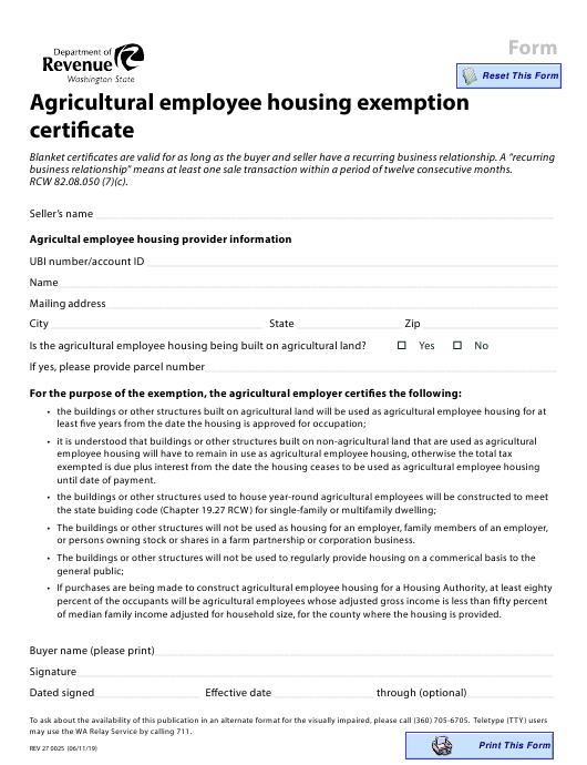 Form REV27 0025 Download Fillable PDF Or Fill Online Agricultural 