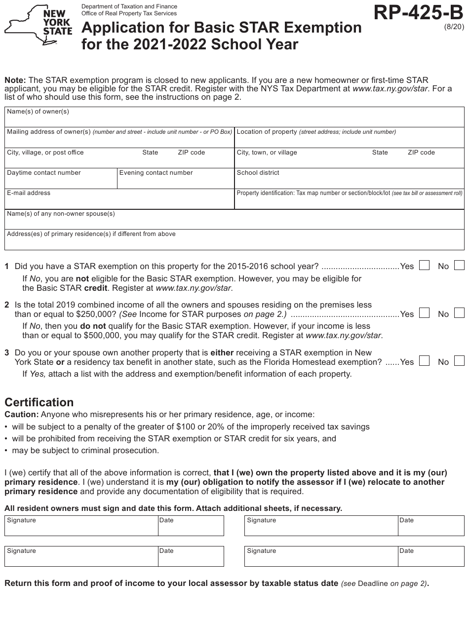 New York State Star Exemption Form