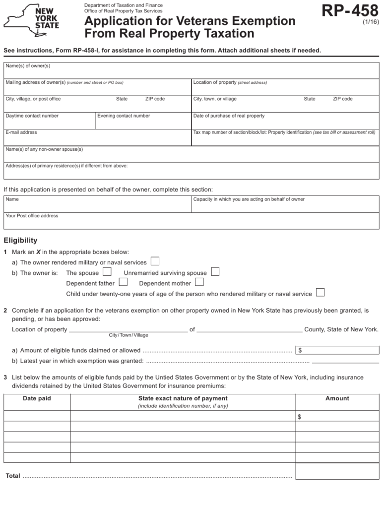 Form RP 458 Download Fillable PDF Or Fill Online Application For 