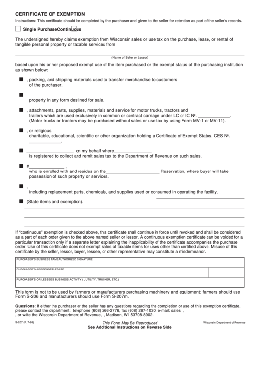 Wisconsin Tax Exempt Form Instructions