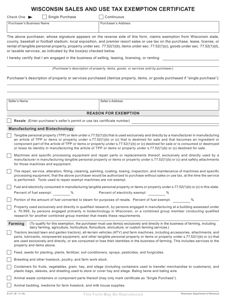 Form S 211 Download Printable PDF Or Fill Online Wisconsin Sales And