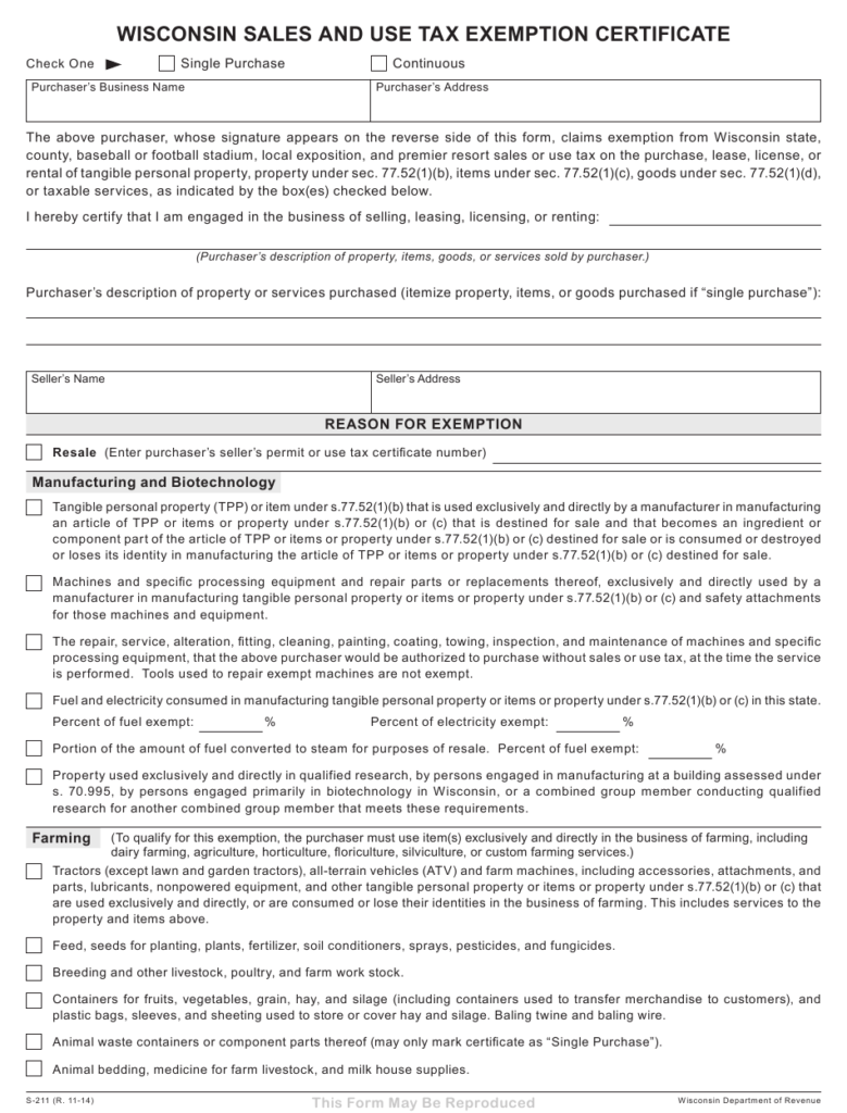 Form S 211 Download Printable PDF Or Fill Online Wisconsin Sales And 