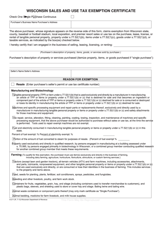 S211 Sales Tax Exempt Form Wisconsin ExemptForm