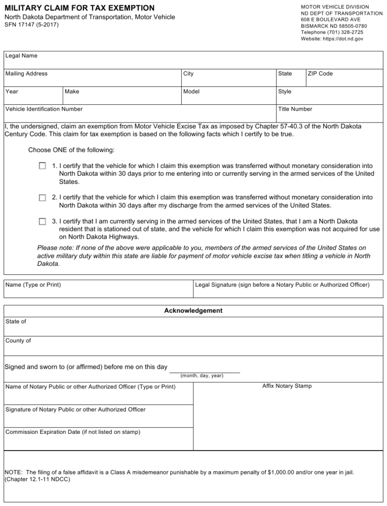 Form SFN17147 Download Fillable PDF Or Fill Online Military Claim For 