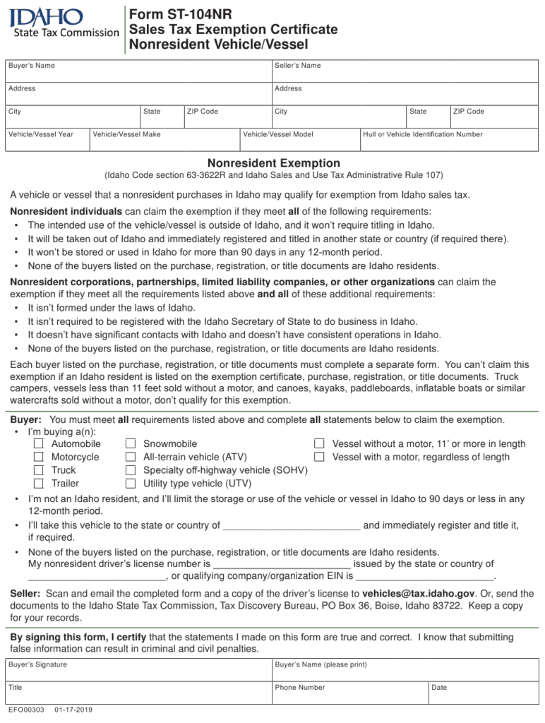 Form ST 104NR EFO00303 Download Fillable PDF Or Fill Online Sales Tax 