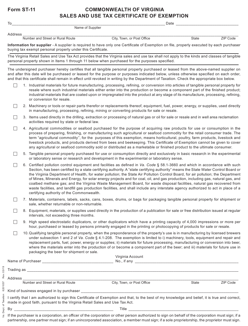 Virginia Out Of State Tax Exemption Form