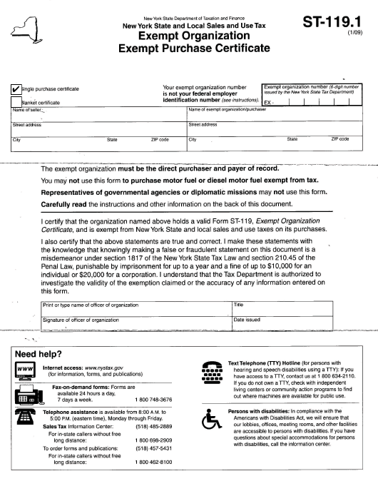 Form ST 119 1 Download Fillable PDF Or Fill Online New York State And 