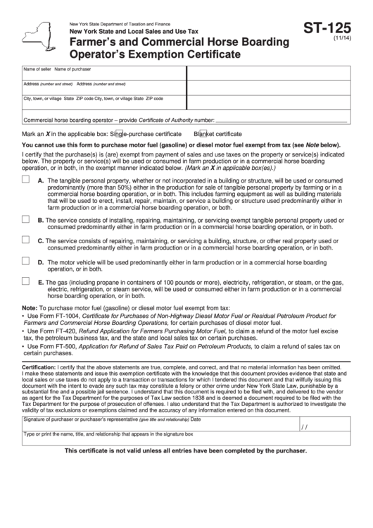 Form St 125 Farmer S And Commercial Horse Boarding Operator S 