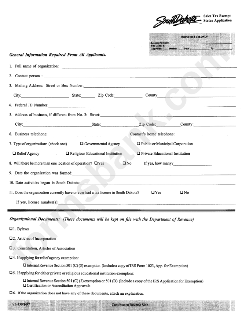 Form St 1308 97 Sales Tax Exempt Status Application Printable Pdf 