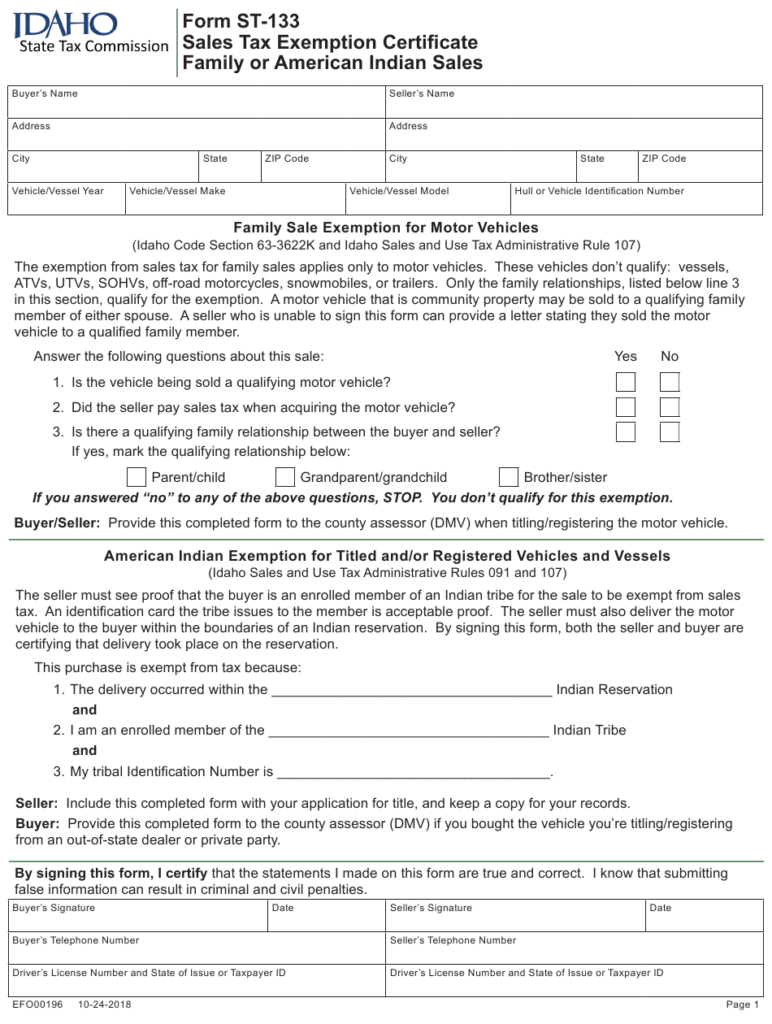 Form ST 133 EFO00196 Download Fillable PDF Or Fill Online Sales Tax