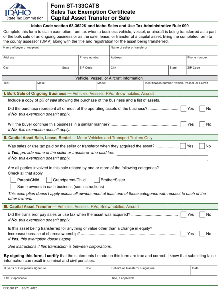 Form ST 133CATS EFO00197 Download Fillable PDF Or Fill Online Sales 