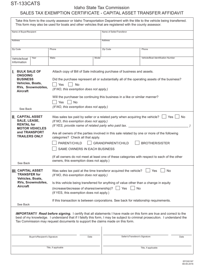 Form ST 133CATS EFO00197 Download Fillable PDF Or Fill Online Sales 