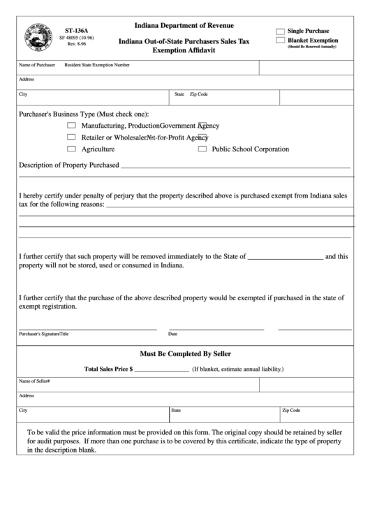 State Of Indiana Sales Tax Exemption Form