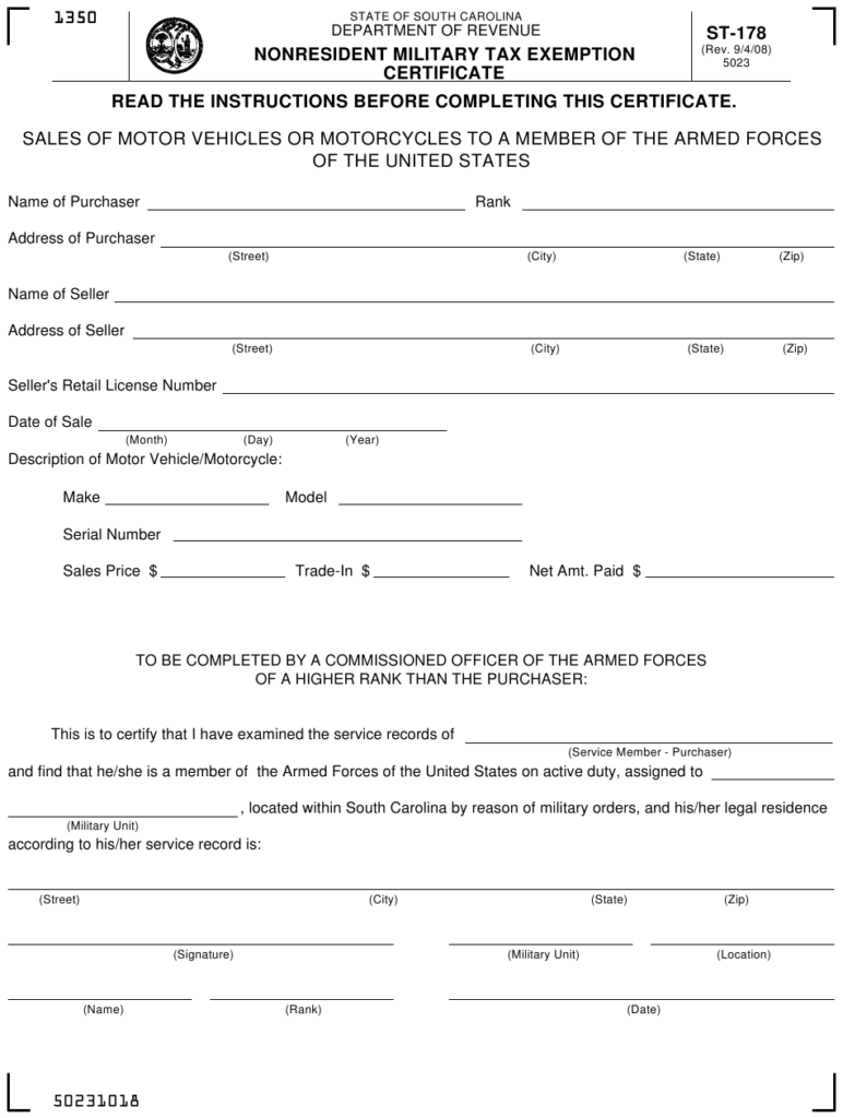 Form ST 178 Download Printable PDF Or Fill Online Nonresident Military 