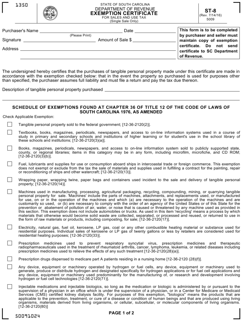 Form ST 8 Download Fillable PDF Or Fill Online Exemption Certificate