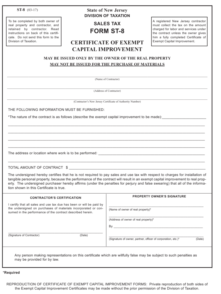 Form ST 8 Download Printable PDF Or Fill Online Certificate Of Exempt 