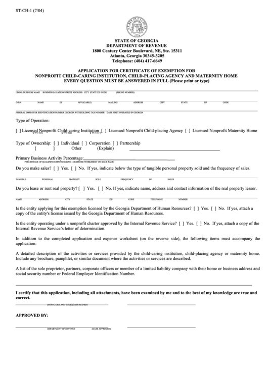 Form St Ch 1 Application For Certificate Of Exemption For Nonprofit 